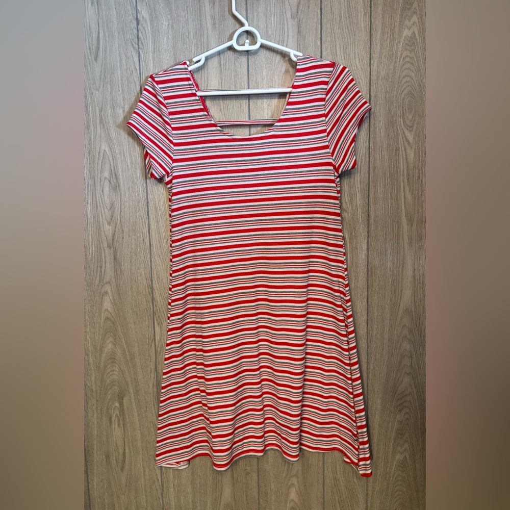 Casual Red and White Striped Dress
